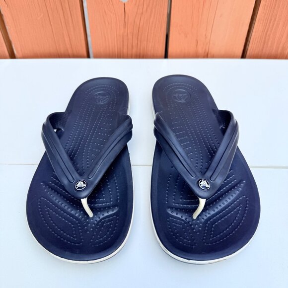 Crocs Mens & Womens Navy Blue Flip Flops Size M8/W10 - Picture 1 of 8